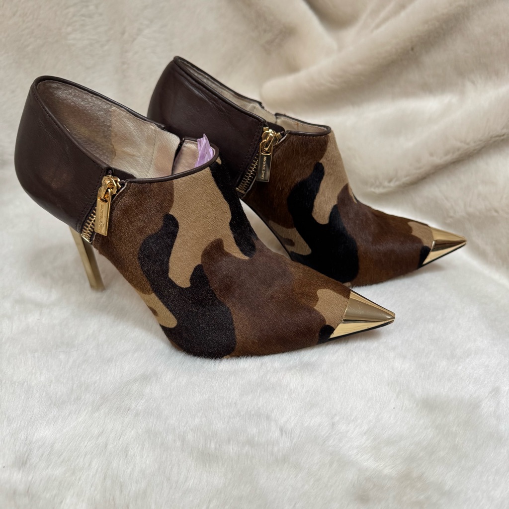 Michael Kors | Ankle Booties | Brown/Tan/Black | Gold Toe Caps And Heels | 7.5